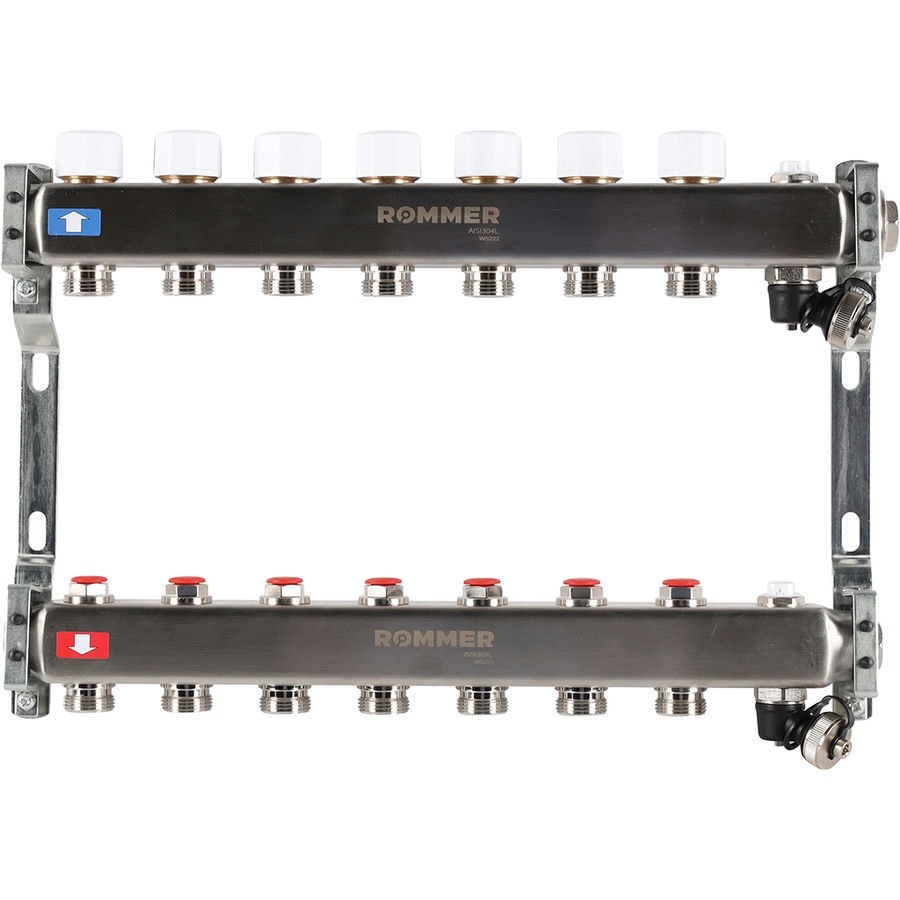 Коллектор с запорными клапанами и кранами Rommer 1"x3/4" 7 контуров