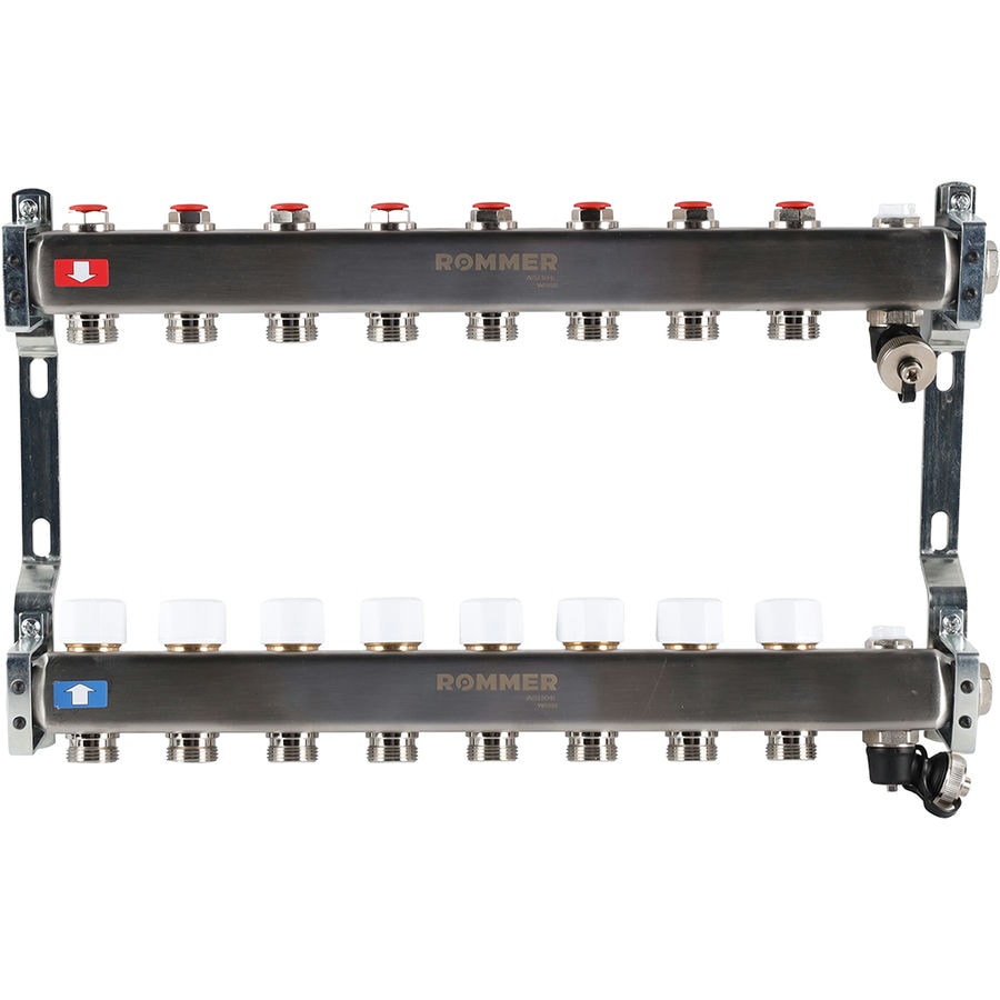 Коллектор с запорными клапанами и кранами Rommer 1"x3/4" 9 контуров