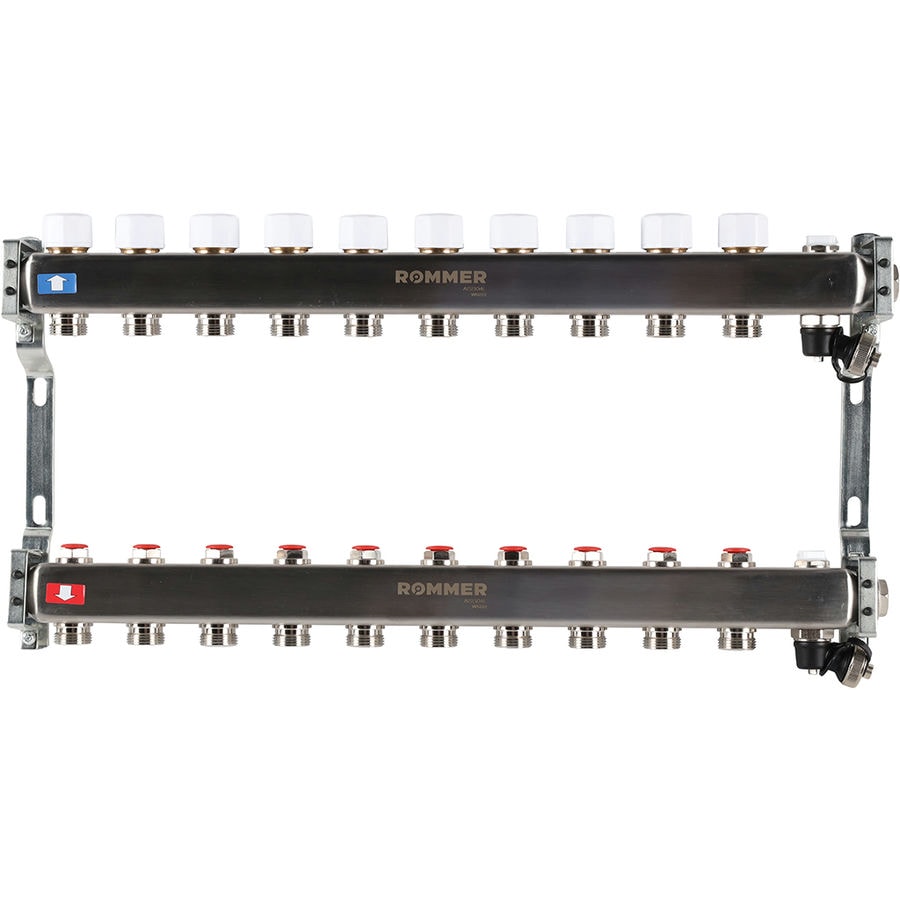 Коллектор с запорными клапанами и кранами Rommer 1"x3/4" 11 контуров
