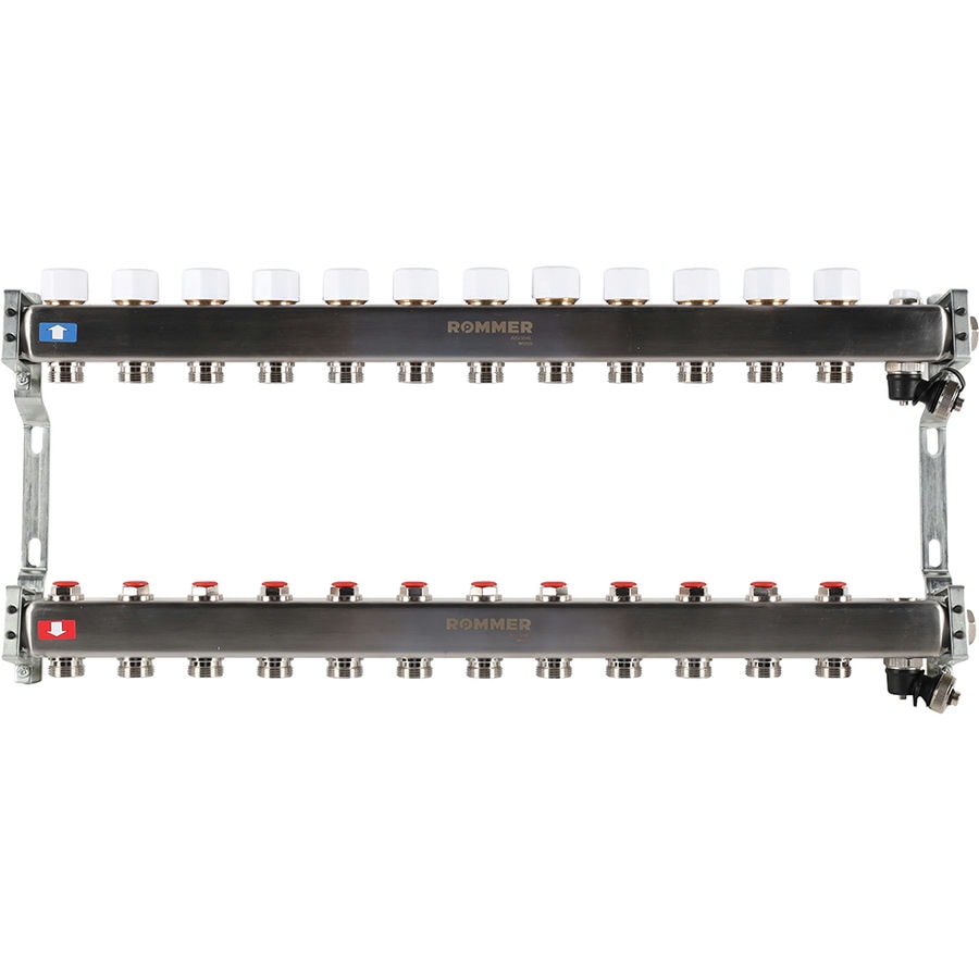 Коллектор с запорными клапанами и кранами Rommer 1"x3/4" 12 контуров