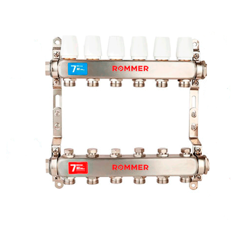 Коллектор с запорными клапанами Rommer 1"x3/4" 10 контуров