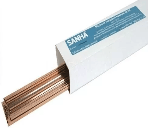 Припой твердый Sanha в штангах 2 мм L-CuP6, коробка 1 кг, 2mm, для медных труб под пайку арт. 84939